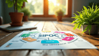 Detailed SIPOC diagram on rustic wooden table with vibrant colors and natural elements.