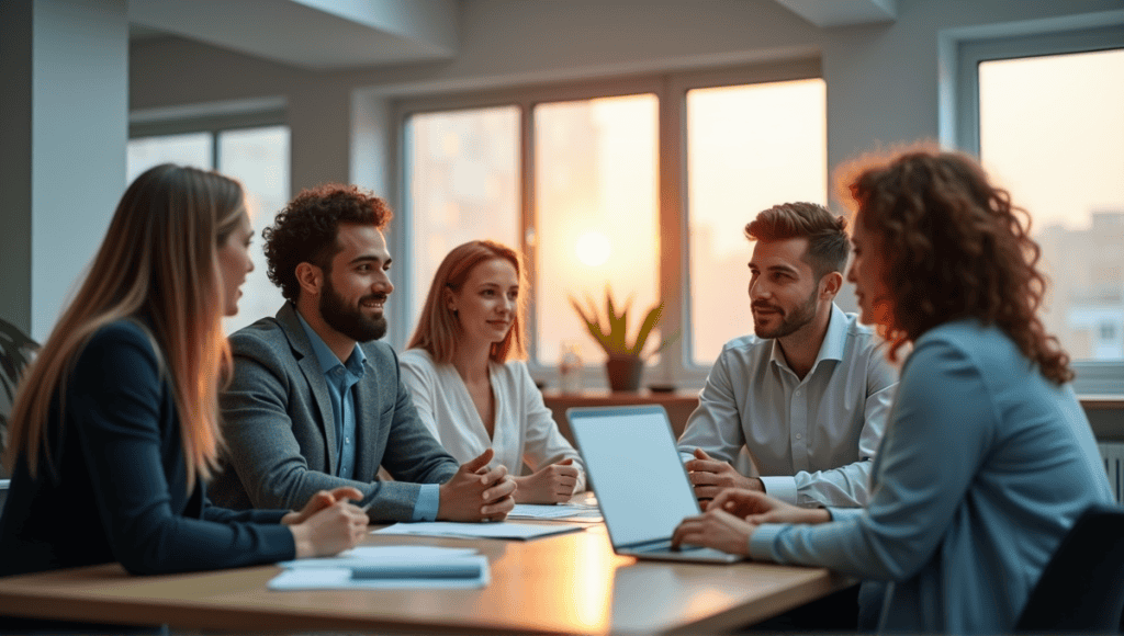 group of people using different data collection methods in a modern office.