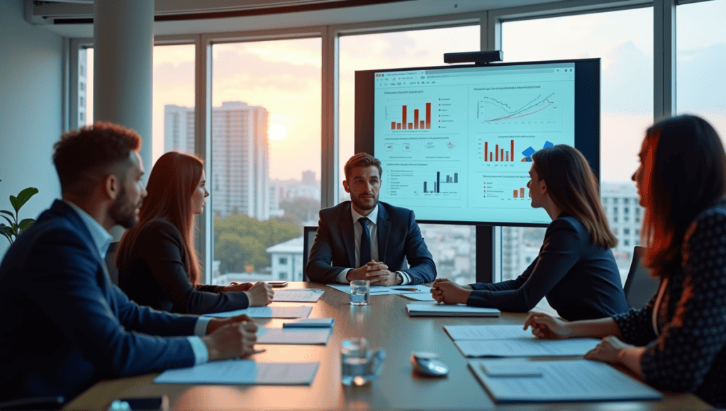 professionals in a conference room discussing FMEA Risk Assessment with charts and documents.