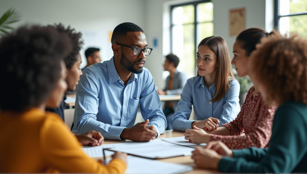 researchers discussing data collection and informed consent in an inviting office space.