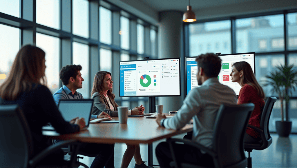 Modern workspace showcasing a sleek desk with laptop displaying Jira and Trello pricing charts.