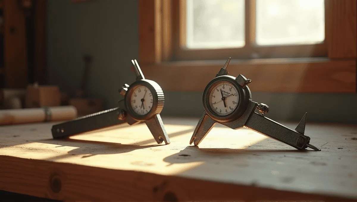 Two tools on a wooden workbench symbolizing accuracy and precision, highlighting their differences.