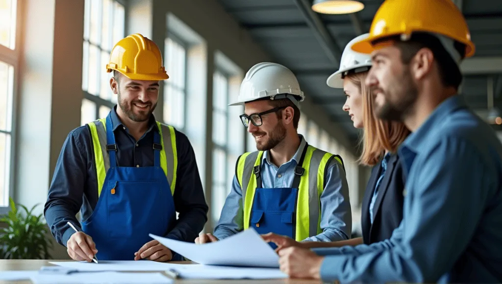 Diverse team of professionals collaborating in an office, discussing project tasks and assignments.