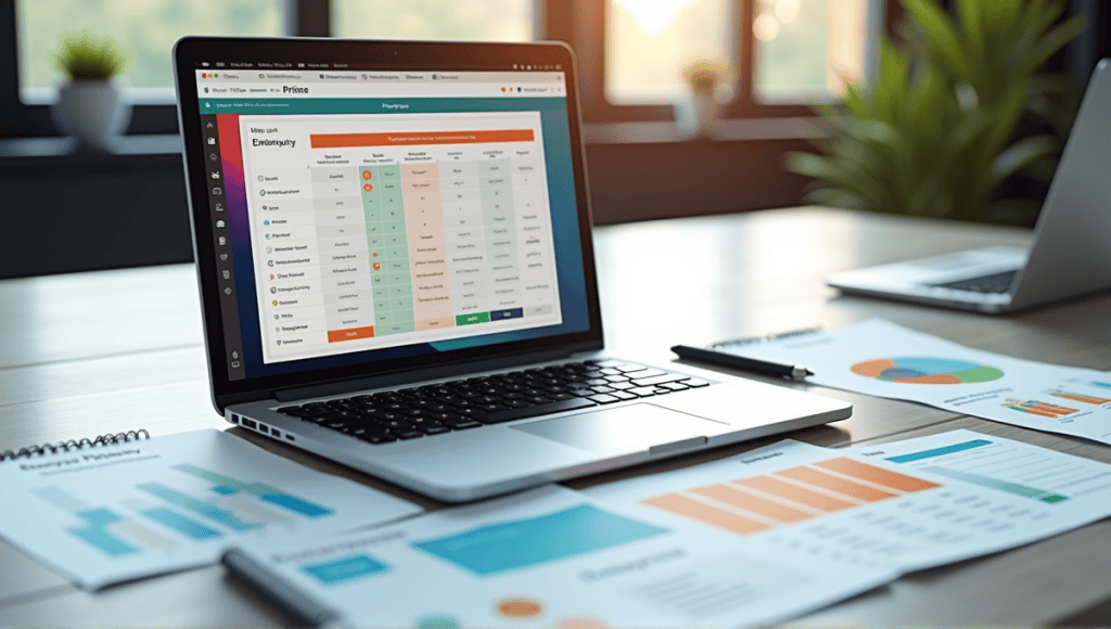 Modern workspace showcasing a sleek desk with laptop displaying Jira and Trello pricing charts.