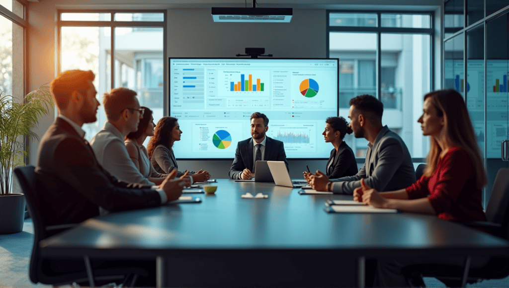 Diverse professionals collaborate at a modern conference table, discussing deployment strategies and plans.