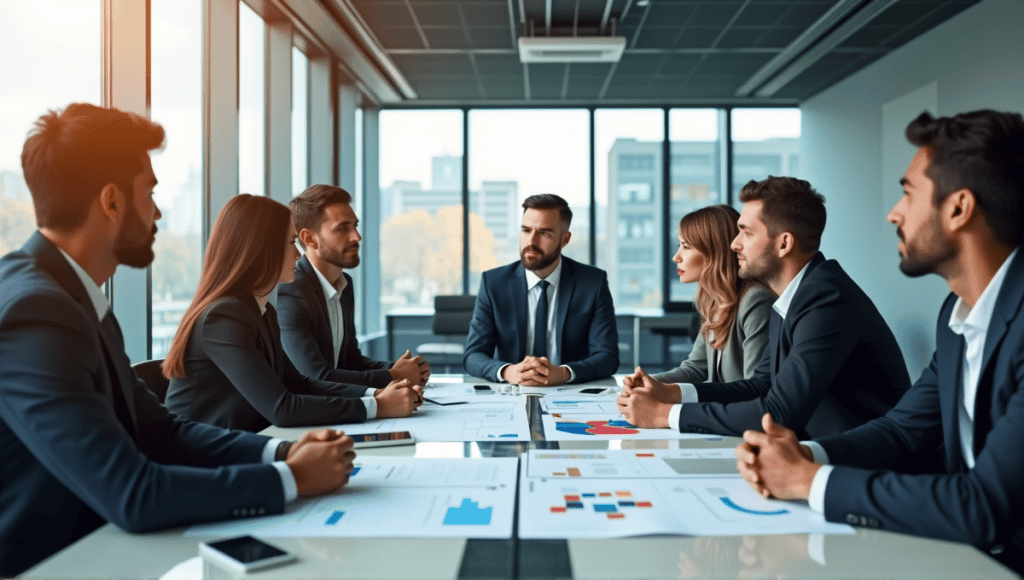 Diverse professionals collaborating on Six Sigma strategies at a modern conference table.