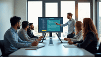 Professionals collaborating in a modern conference room during an agile task management meeting.