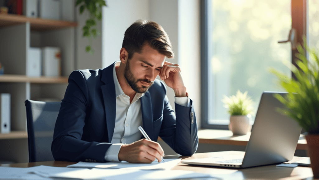 Focused individual in business casual attire analyzing acceptance criteria at a desk.