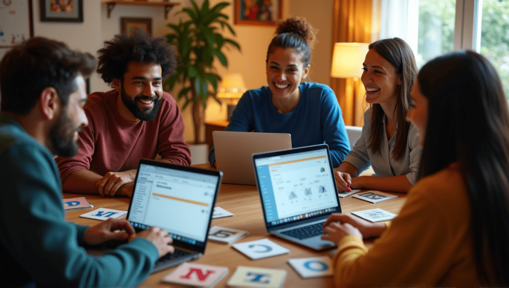 Group of remote team members engaged in a virtual Planning Poker session at home.