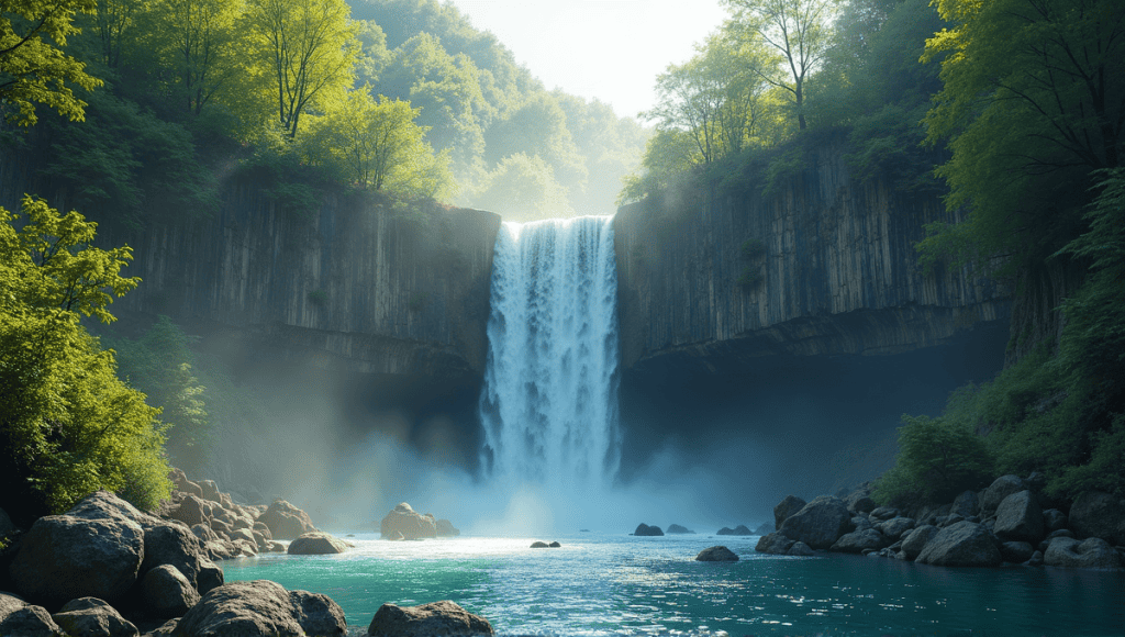 Waterfall cascading over rocky cliff, showcasing the Waterfall Model's rigidity in nature.