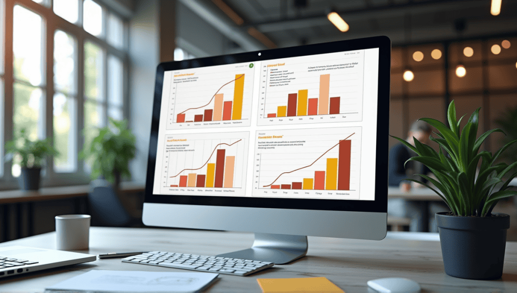 Computer screen showing agile development quality metrics with graphs and software tools.