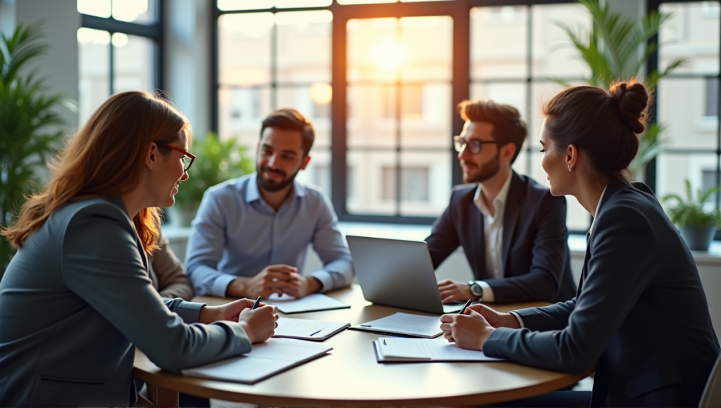 Professionals collaborating in a workshop centered on Agile methodologies at a modern office.