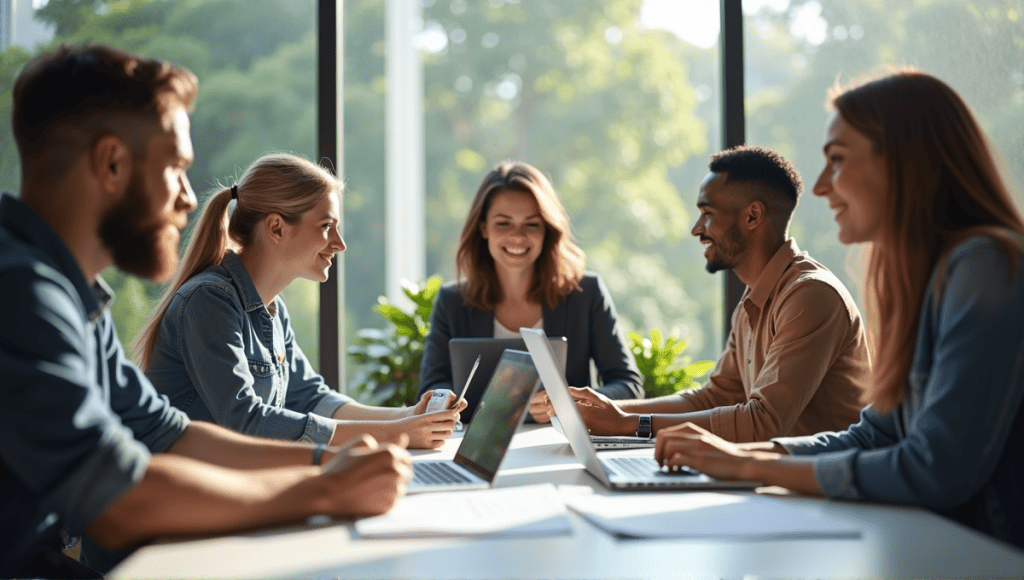 Agile team members collaborating in a modern workspace using productivity techniques and tools.