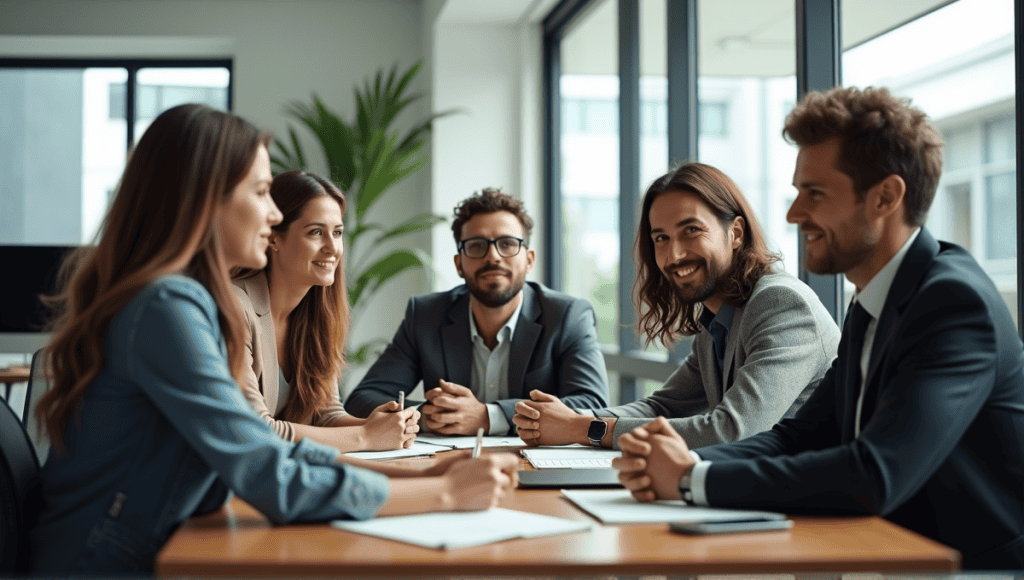 A group of professionals discussing strategy, representing various levels of Agile maturity.